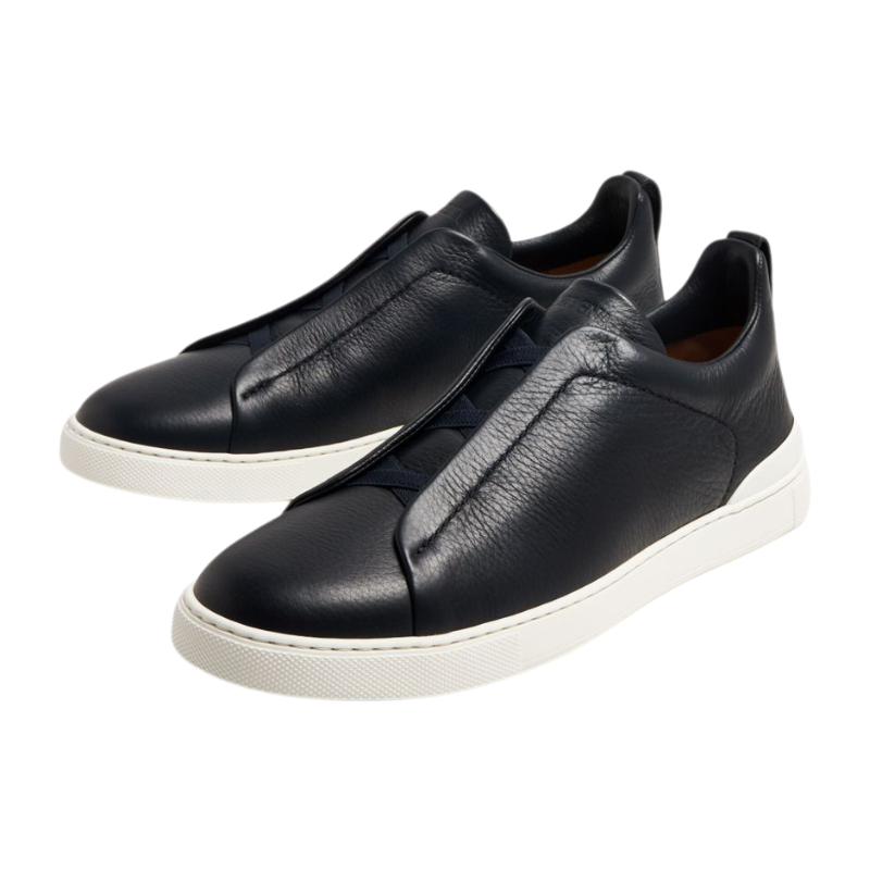 Zegna Navy Blue Deerskin Triple Stitch