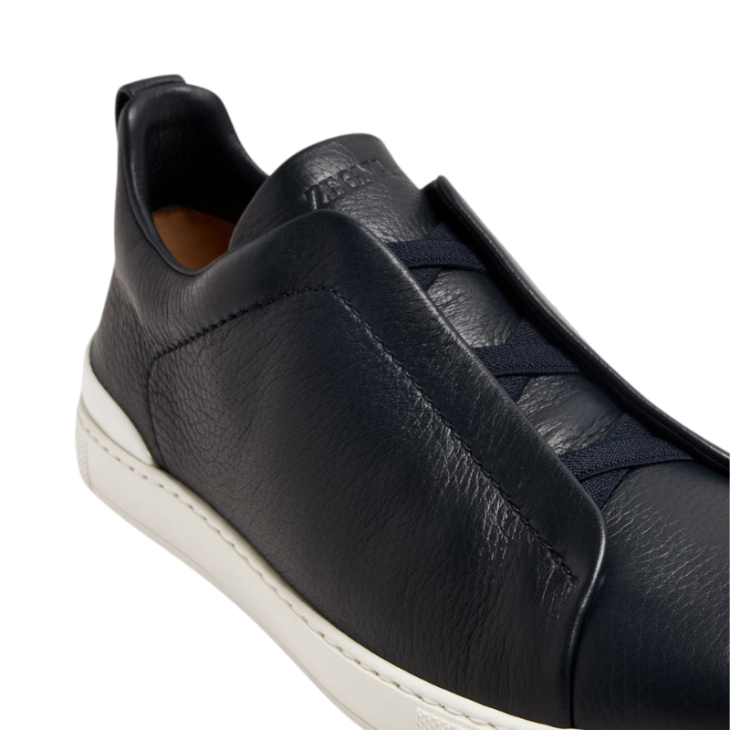 Zegna Navy Blue Deerskin Triple Stitch